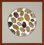 Water shield leaves giclee print with round matte in cherry stained frame